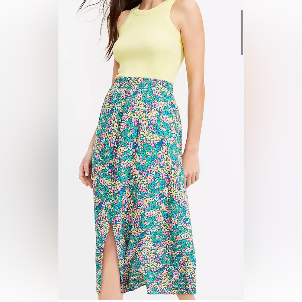 NWT Loft Floral Button Pull On Midi Skirt: M
